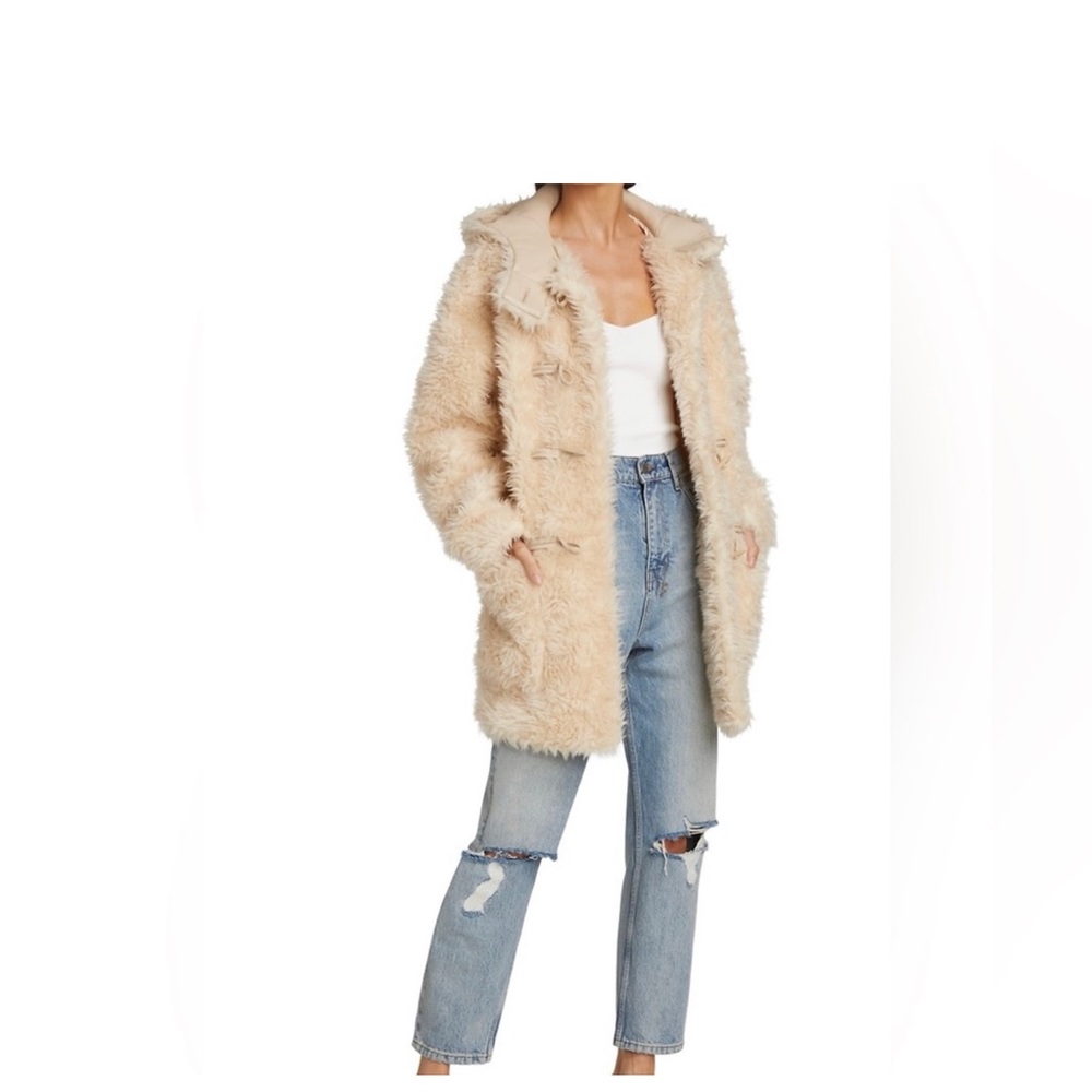 A.L.C. Winston Faux Fur Wool-Blend Shearing Hooded Toggle Coat Size XL - Picture 4 of 14